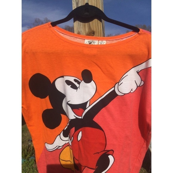 Vtg Mickey & co womens sleeveless shirt L orange red print J.G.Hook Disney - Picture 2 of 12